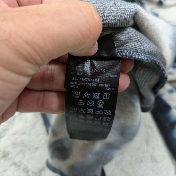 Allsaints Bodysuit Women's 6 Blue Ink Gray Marl Raffi Velvet Tie Dye Teddy  - Picture 8 of 9